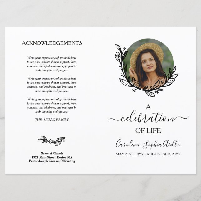 White Wreath Photo Celebration of Life Programme (Devant)