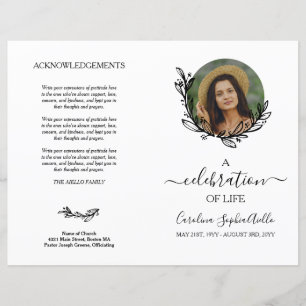 White Wreath Photo Celebration of Life Programme