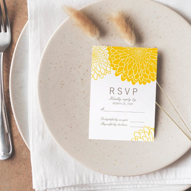 White Yellow Chrysanthema Response RSVP Card Karte (Von Creator hochgeladen)