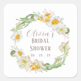 White & Yellow Daffodil Bridal Polterabend Squ Quadratischer Aufkleber