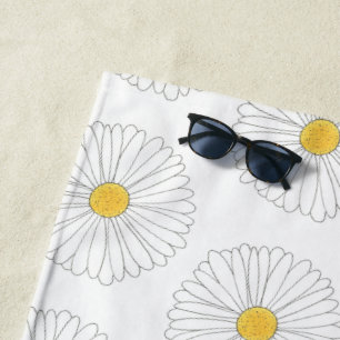 White Yellow Daisy Blume Blumengarten Print Strandtuch