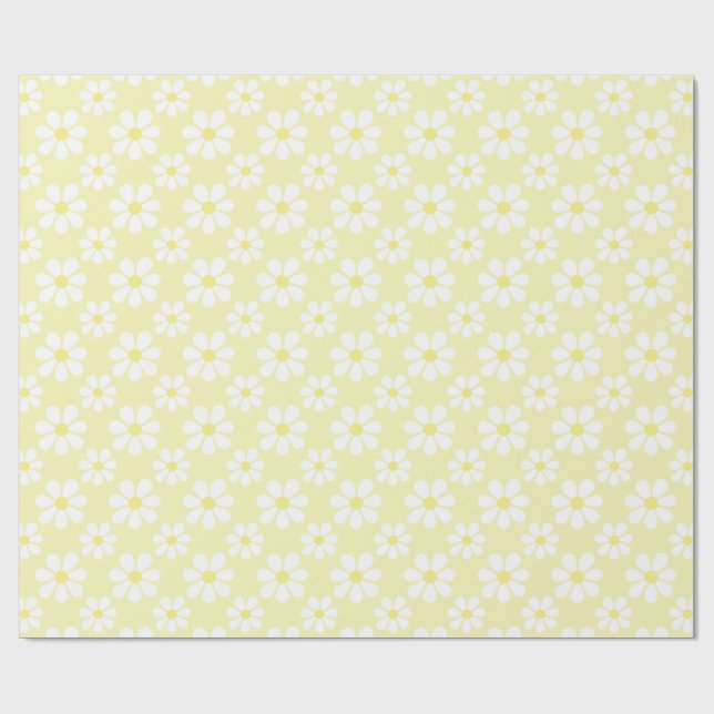 White Yellow Daisy Pattern  Geschenkpapier (Flach)