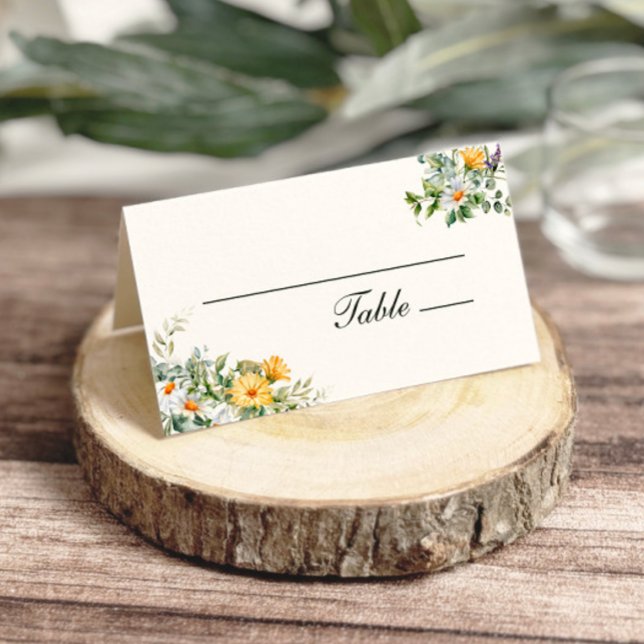 White Yellow Florals Wedding Platzkarte (Von Creator hochgeladen)