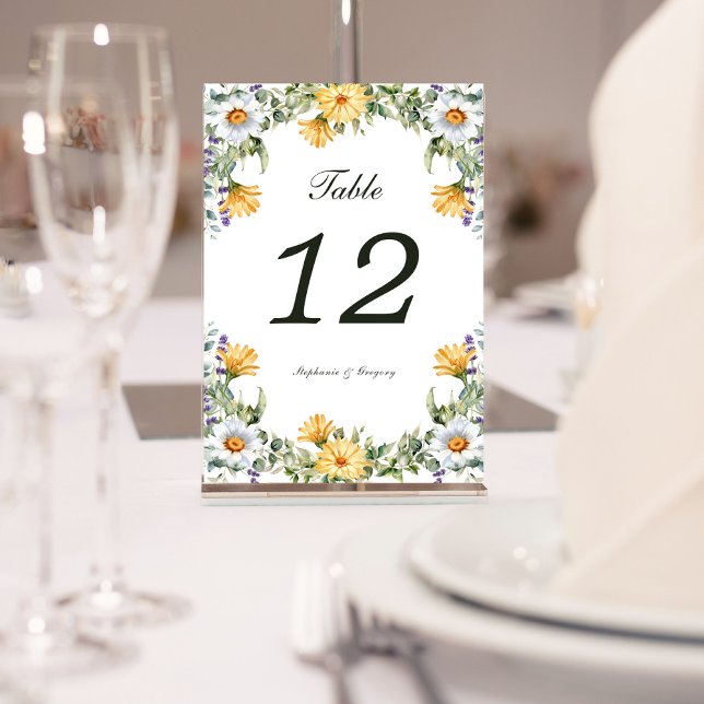 White Yellow Florals Wedding Tischnummer (Von Creator hochgeladen)