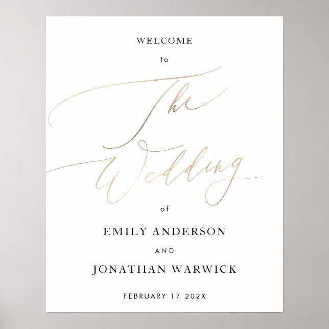 White Yellow Gold Calligraphy Simple Wedding Poster (Vorne)