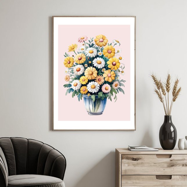 White yellow watercolor daisy bouquet              poster (Von Creator hochgeladen)