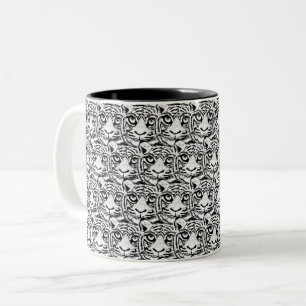 White Young Tiger Face Pattern auf schwarz Zweifarbige Tasse