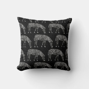 White Zebras Stencil Black Denim Kissen