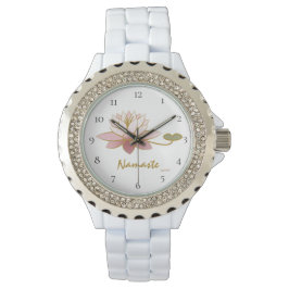 *~* White Zen Namaste Pink Lotus Blume Spirituell Armbanduhr