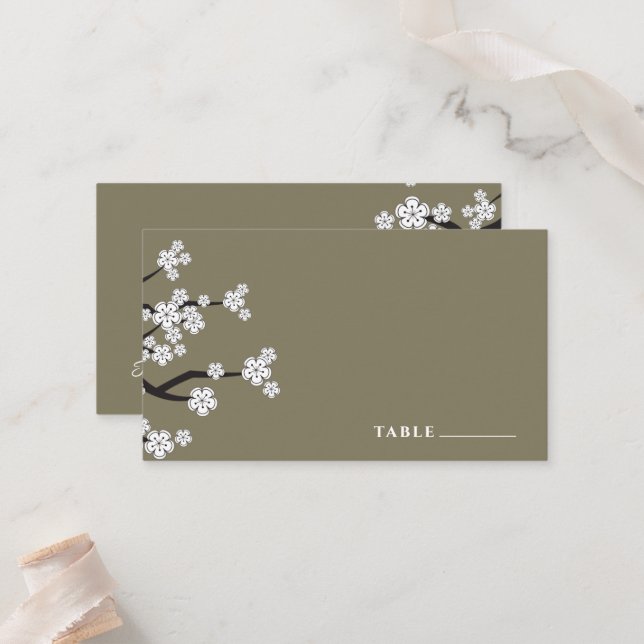 White Zen Sakura Kirry Blüten Asiatische Hochzeit Platzkarte (Vorderseite/Rückseite Beispiel)