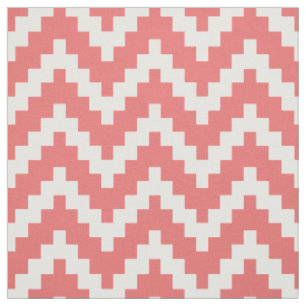 White Zigzag Ikat & Custom Coral Hintergrund Stoff