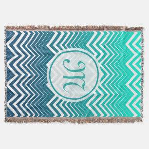 White Zigzag Zickzack und blau-grün Hintergrund Decke