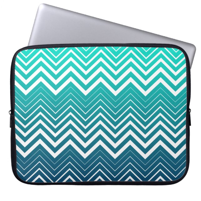 White Zigzag Zickzack und blau-grün Hintergrund Laptopschutzhülle (Vorderseite)