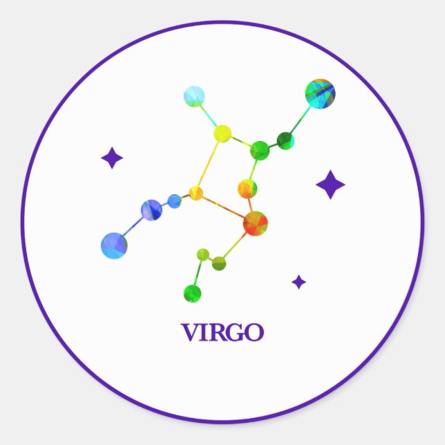 White Zodiac Virgo Regenbogenaufkleber Runder Aufkleber (Vorderseite)