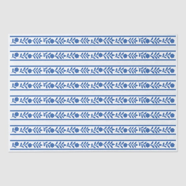 Whiteblue Bone Inlay Floral Border Decoupage Paper Seidenpapier (Vorderseite)