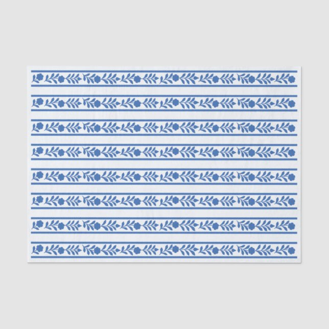 Whiteblue Bone Inlay Floral Border Decoupage Paper Seidenpapier (Vorderseite)