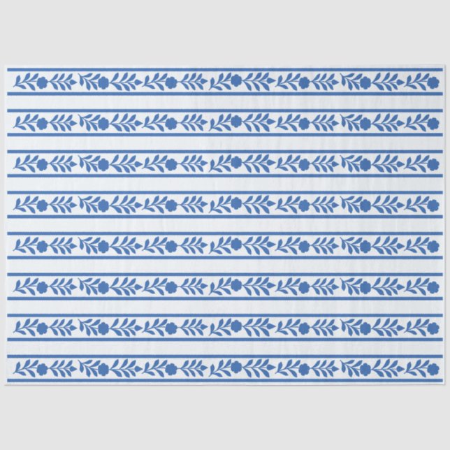 Whiteblue Bone Inlay Floral Border Decoupage Paper Seidenpapier (Vorderseite)