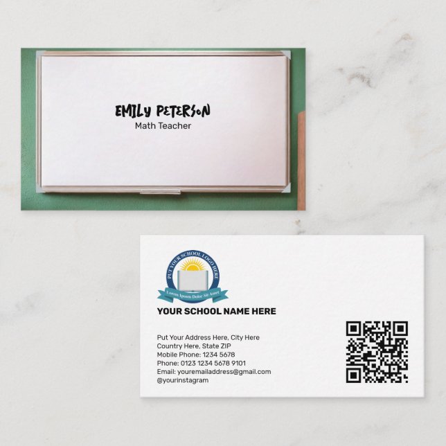 Whiteboard-Schullehrer mit QR-Code Visitenkarte (Vorne/Hinten)