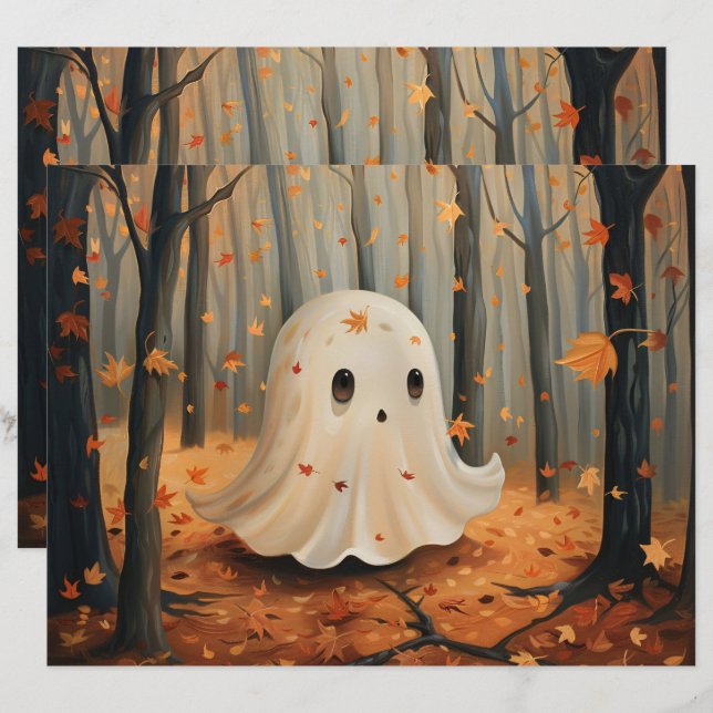 Whitebook Ghost Niedlich Fall Scrapbook Paper (Vorne/Hinten)