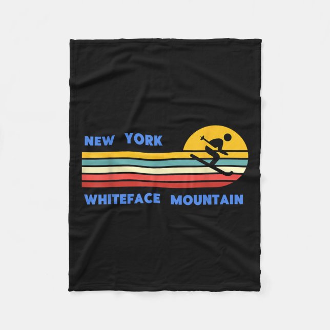 Whiteface Mountain New York Skiing Skier Ski Retro Fleecedecke (Vorderseite)