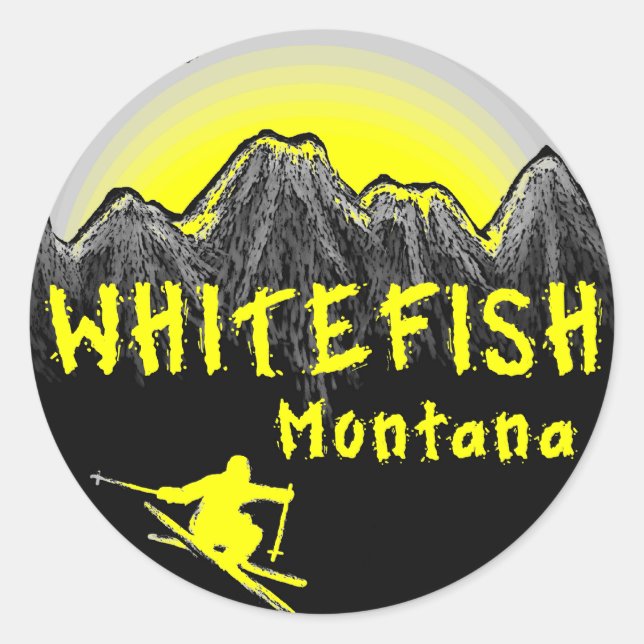 Whitefish Montana künstlerischer Skifahrer Runder Aufkleber (Vorderseite)