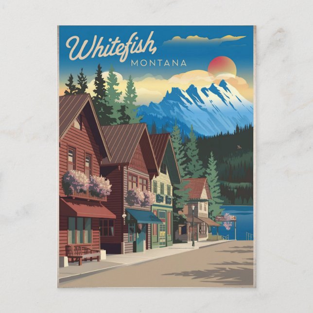 Whitefish Montana Vintag Postkarte (Vorderseite)