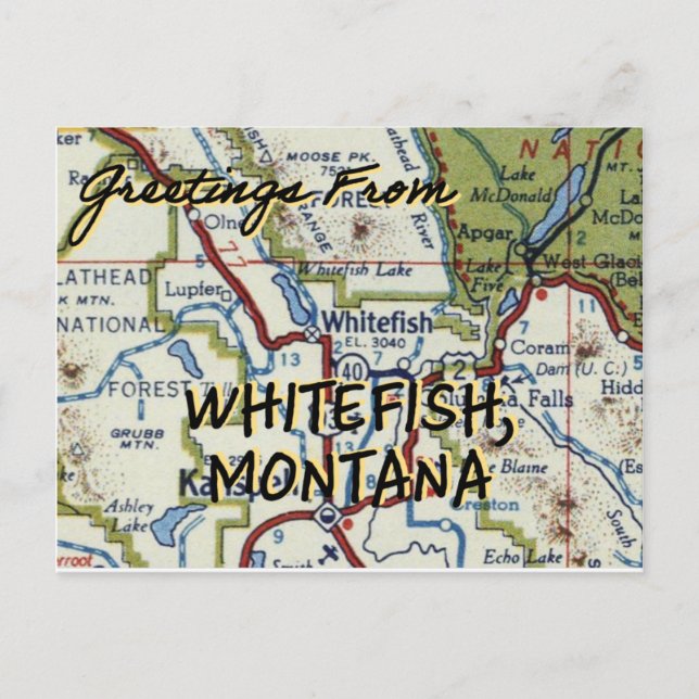 Whitefish MT Vintag Map Postkarte (Vorderseite)