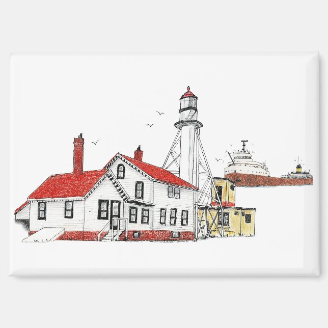 Whitefish Point Leuchtturm mit Edmund Fitzgerald Magnet (Vorderseite)