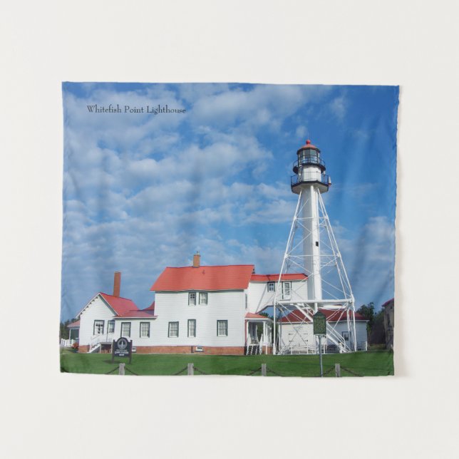Whitefish Point Lighthouse Tapestry Wandteppich (Vorderseite (Horizontal))