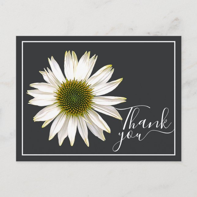 Whiteflower Charcoal Graue Hintergrund Vielen Dank Postkarte (Vorderseite)