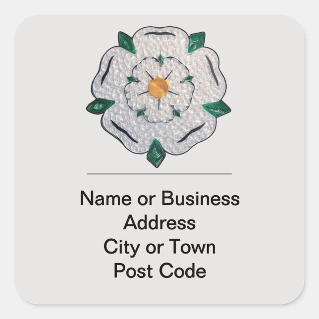 Whiteheam Yorkshire White Rose 4-Zeilen-Adresse Quadratischer Aufkleber (Vorderseite)