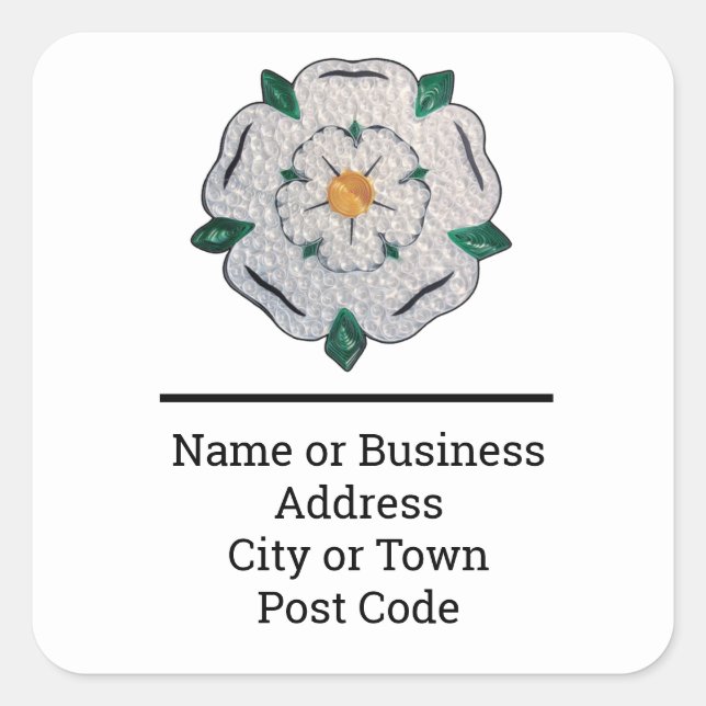 Whiteheam Yorkshire White Rose 4-Zeilen-Adresse Quadratischer Aufkleber (Vorderseite)