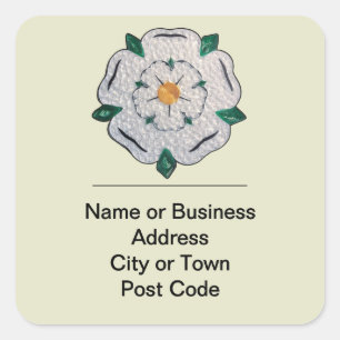 Whiteheam Yorkshire White Rose 4-Zeilen-Adresse Quadratischer Aufkleber