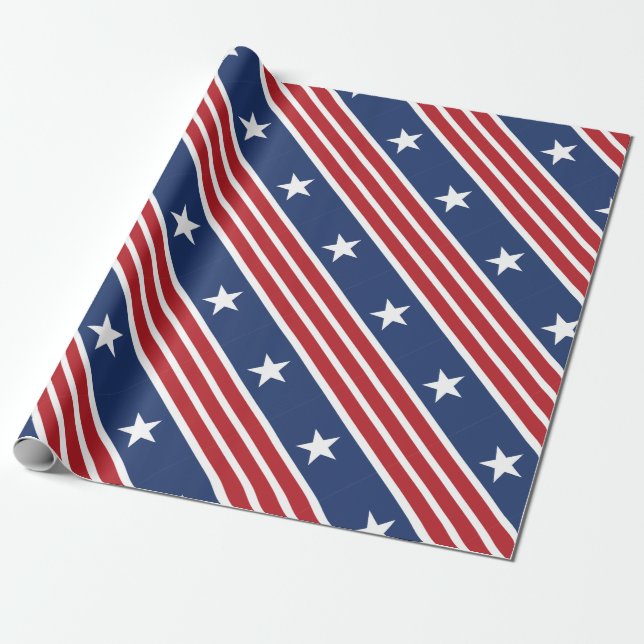 Whitepaper 4. Juli Red Blue White Flag Geschenkpapier (Ungerollt)