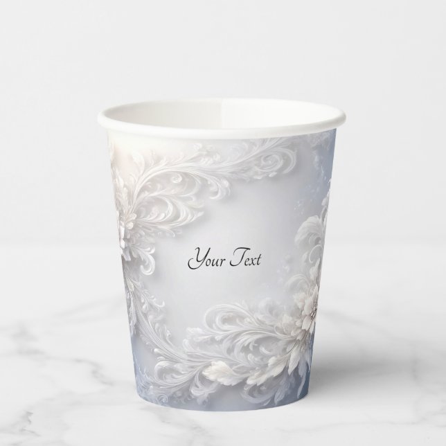 Whitepaper (Cups) mit Geblüht weißer Blume Pappbecher (Links)