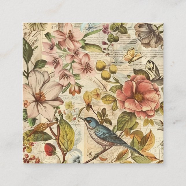 Whitepaper über botanische Whimsy-Collage Quadratische Visitenkarte (Vorderseite)