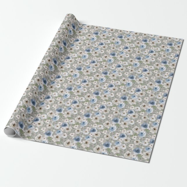 Whitepaper zum Thema Blaue Rosen Geschenkpapier (Ungerollt)