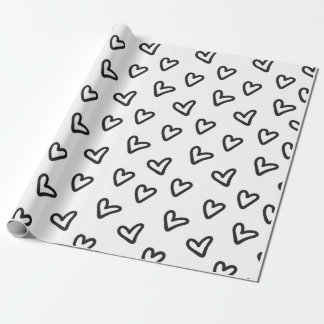 Whitepaper zum Umpacken von schwarzen Herzen Geschenkpapier