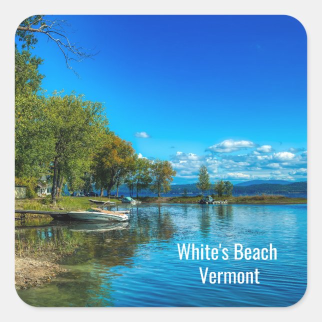 White's Beach, Vermont Quadratischer Aufkleber (Vorderseite)