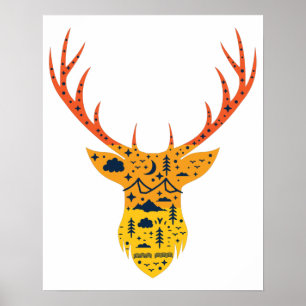 Whitetail Buck Deer Antler Head Hunting Poster
