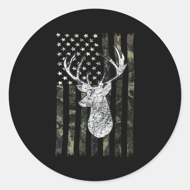 Whitetail Buck Deer Jagd American Camouflage Us Runder Aufkleber (Vorderseite)