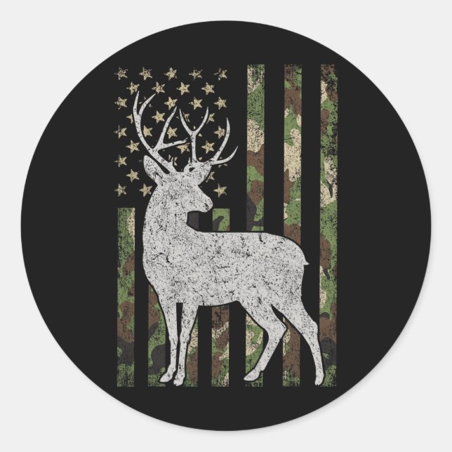 Whitetail Buck Deer Jagd American Camouflage Us Runder Aufkleber (Vorderseite)
