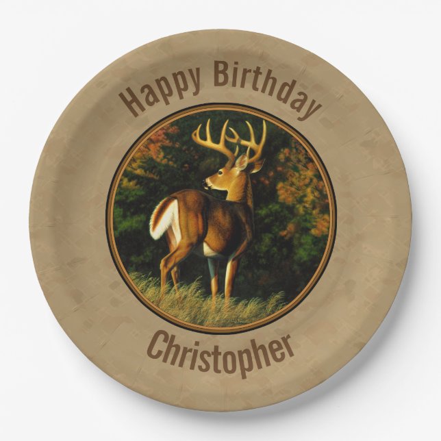 Whitetail Buck Deer Jagdtan Pappteller (Vorderseite)