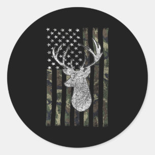 Whitetail Buck Deer Junting American Camouflage US Runder Aufkleber