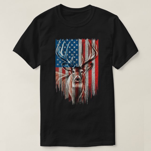 Whitetail Buck Deer Junting American Camouflage US T-Shirt (Design vorne)