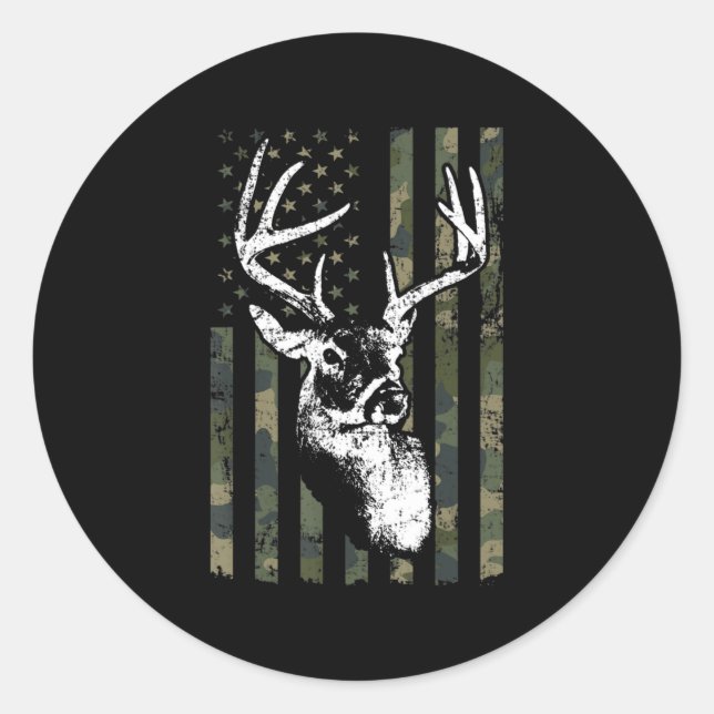 Whitetail Buck Deer Junting USA Camouflage America Runder Aufkleber (Vorderseite)