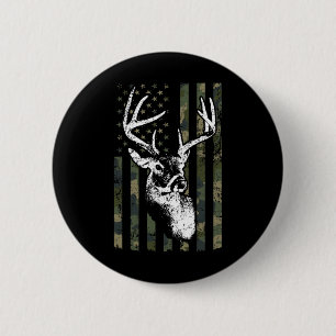 Whitetail Buck Deer Junting Usa Camouflage Amerika Button