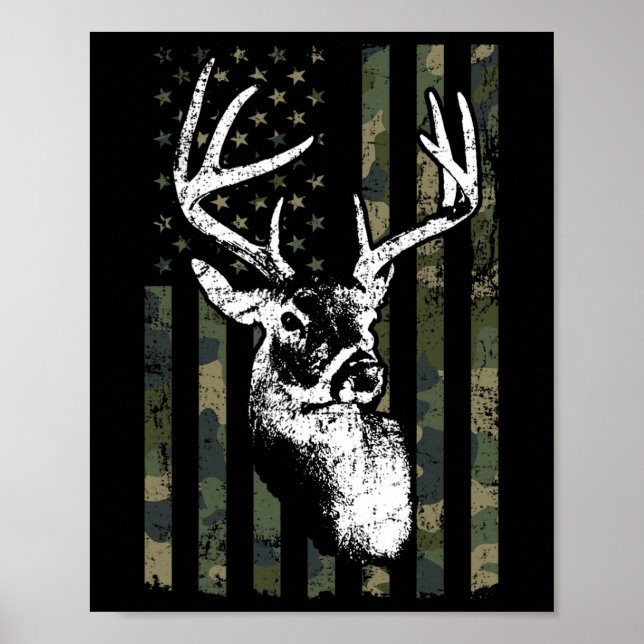 Whitetail Buck Deer Junting Usa Camouflage Amerika Poster (Vorne)