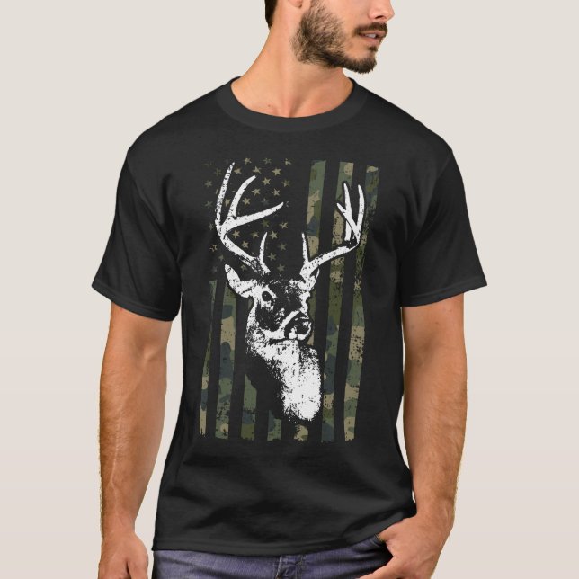 Whitetail Buck Deer Junting Usa Camouflage Amerika T-Shirt (Vorderseite)