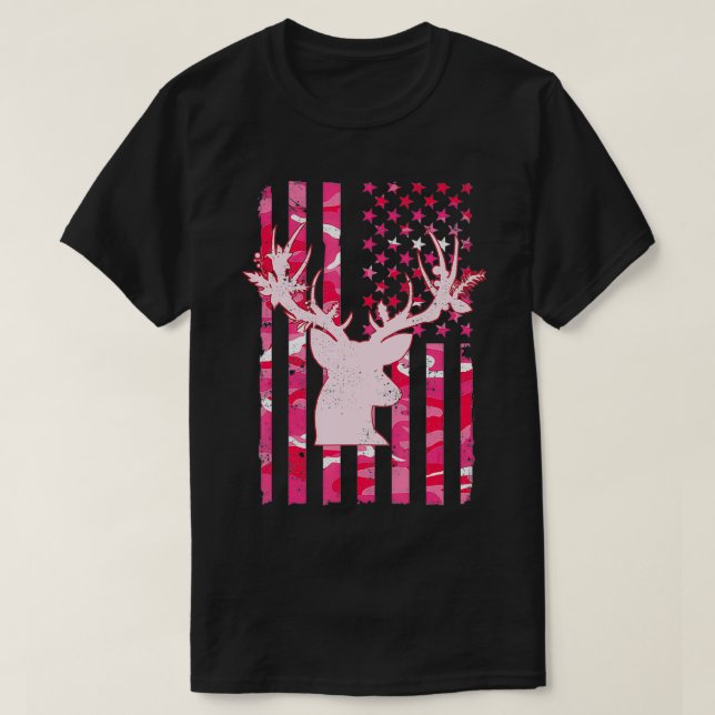 Whitetail Buck Deer Pink Camoue, USA, Camouflage T-Shirt (Design vorne)